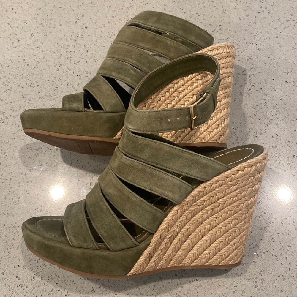 Tori Burch Olive Green Wedges Size 6.5